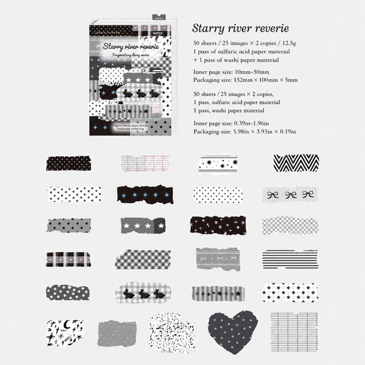 Starry River Reverie Washi Sticker Paper Pack – 50 Sheets / 25 Designs