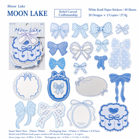 Moon Lake Blue Bow Sticker Pack – 40 Sheets / 20 Designs