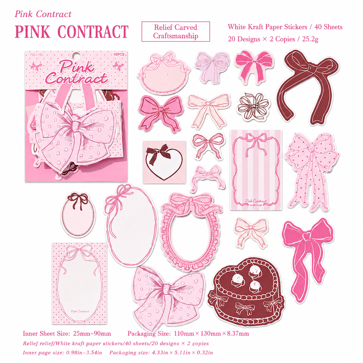 Pink Bow Sticker Pack – 40 Sheets / 20 Designs
