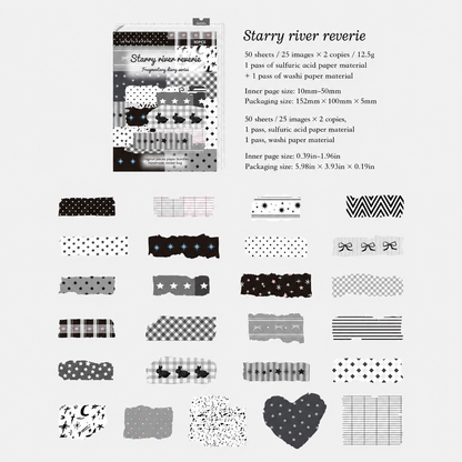 Starry River Reverie Washi Sticker Paper Pack – 50 Sheets / 25 Designs