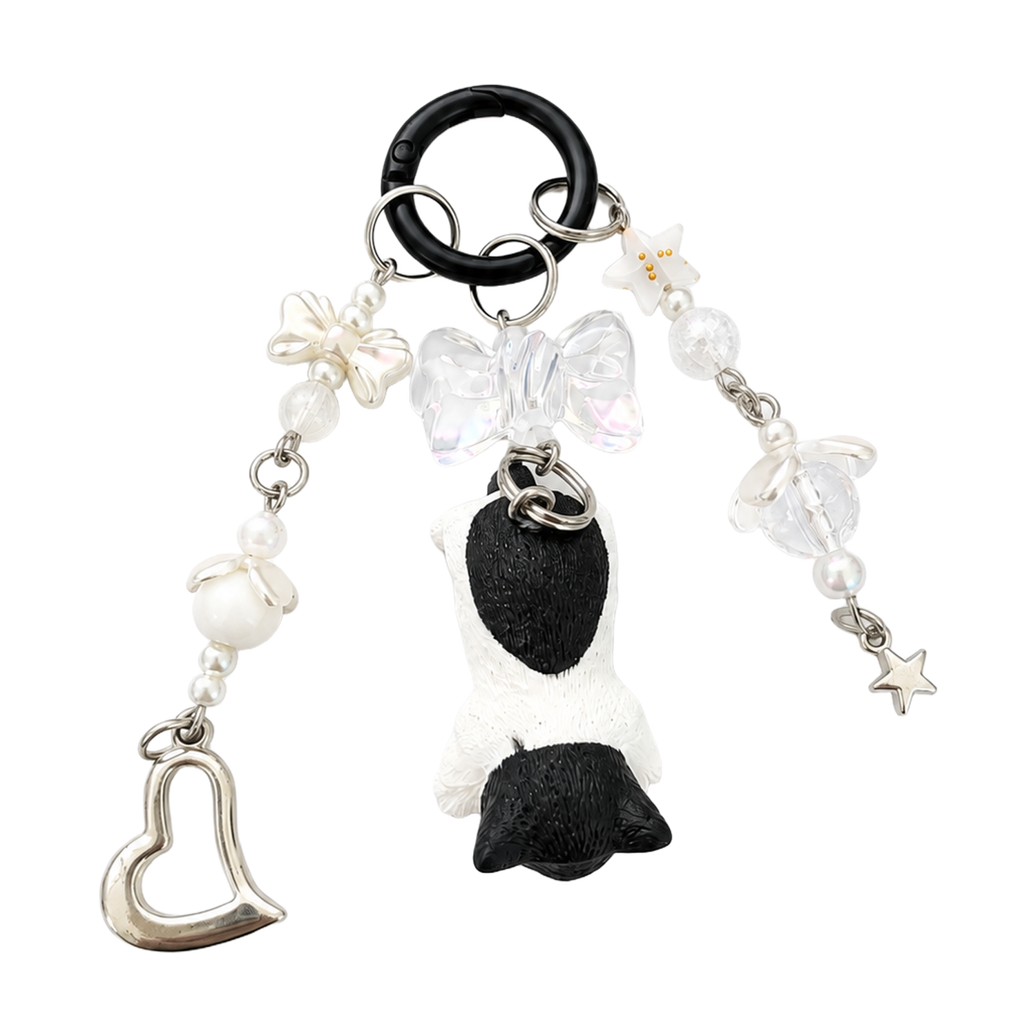 Handmade Black and White Cat Beaded Bag Charm Keychain