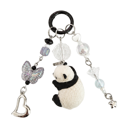 Handmade Black and White Panda Beaded Bag Charm Keychain