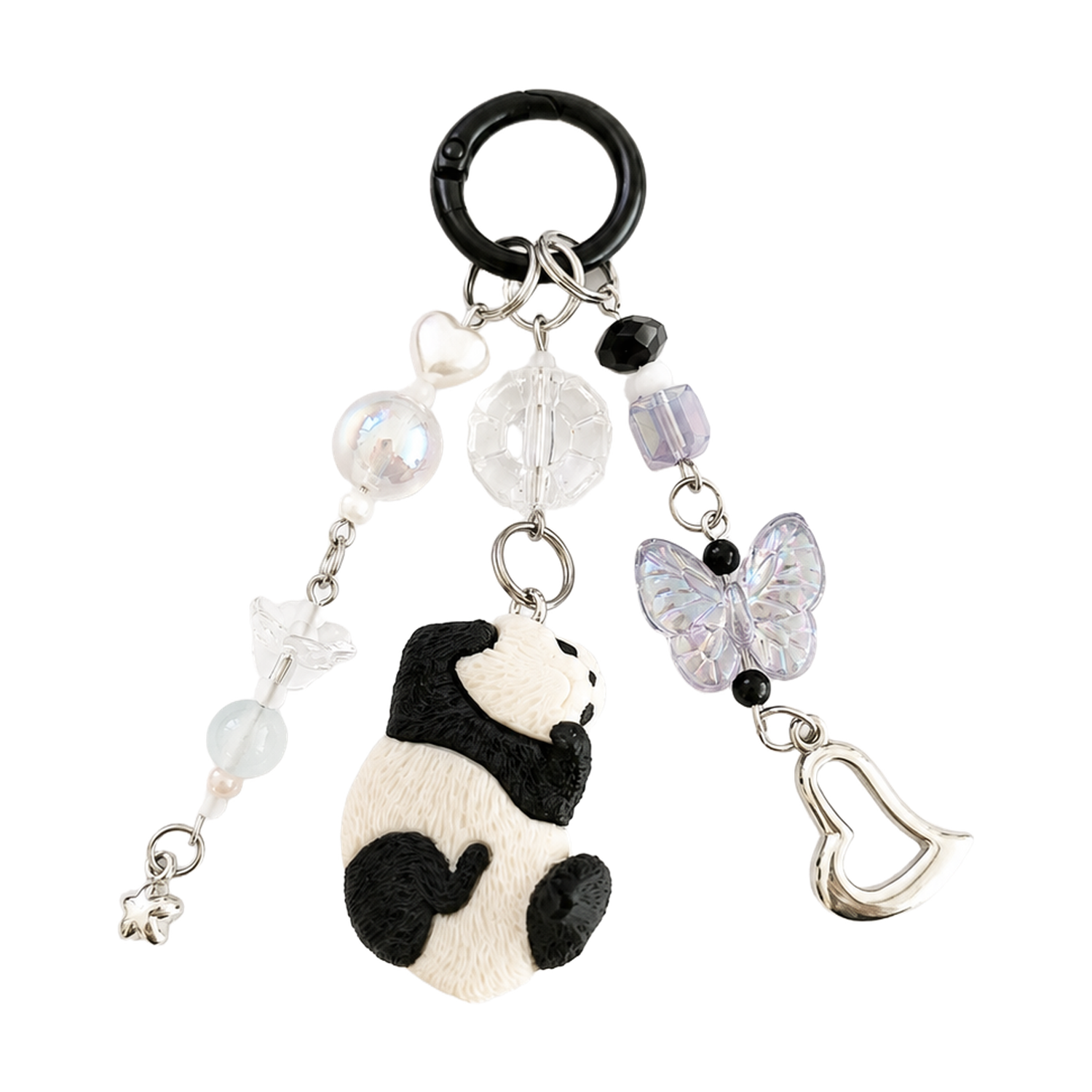 Handmade Black and White Panda Beaded Bag Charm Keychain
