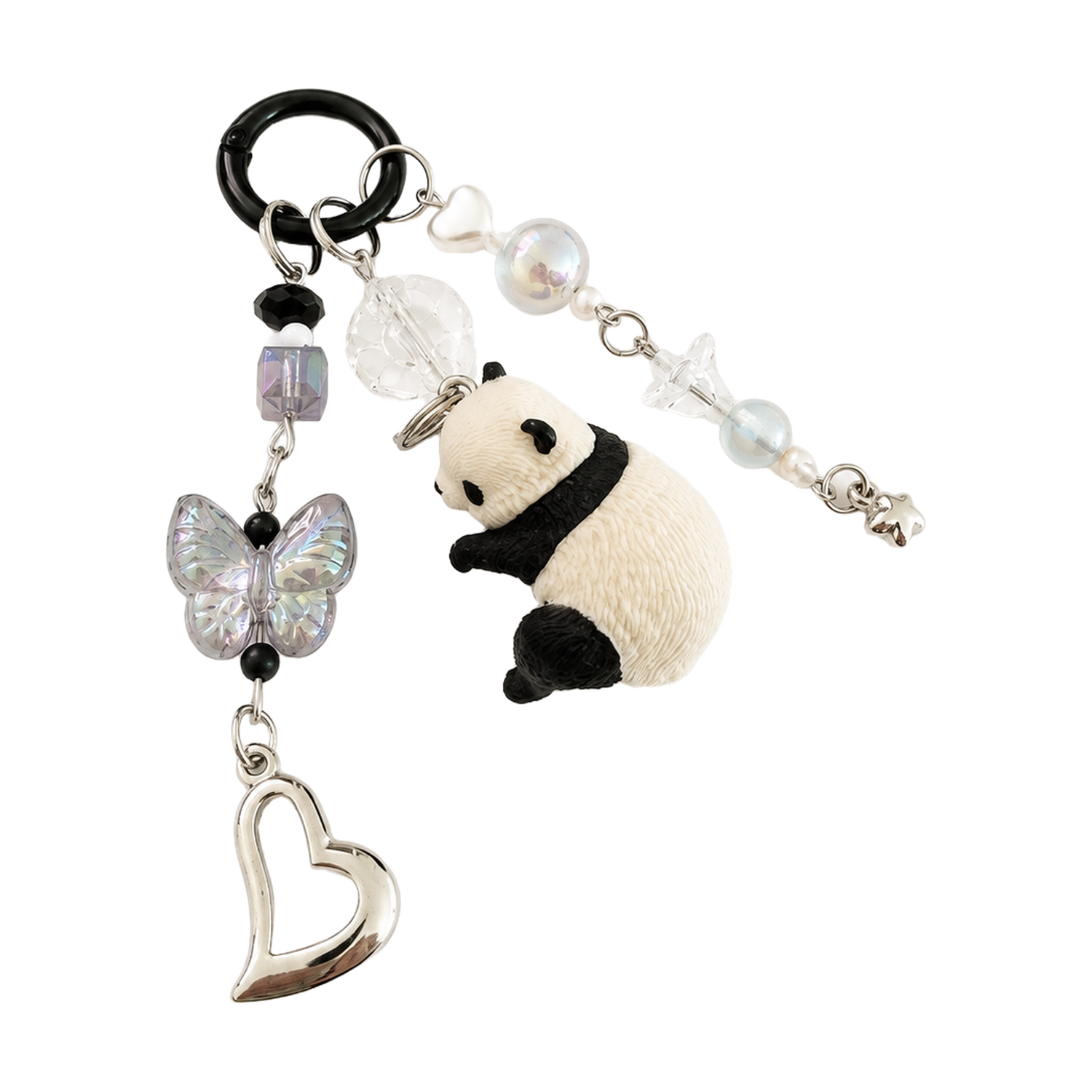 Handmade Black and White Panda Beaded Bag Charm Keychain